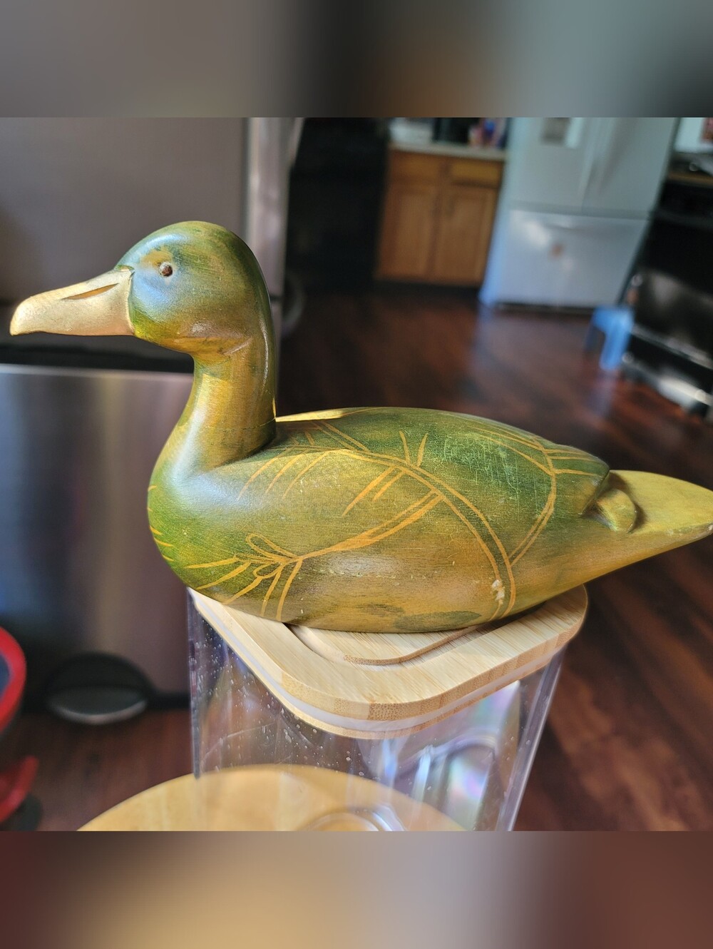 Handcrafted Handpainted Wooden Duck Sculpture. Made In Philippines.